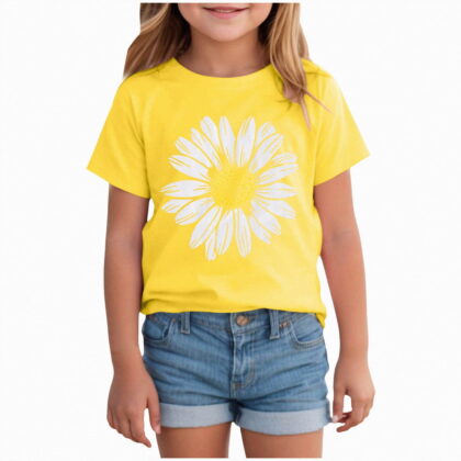 Toddler Girls T-Shirts Short Sleeve Shirt for Girls 0-24 Months 2t 3t 4t 5t 6t 7t Cotton Tees Kids Tshirts Clothes Summer Tops Gibobby,3-4 Years,Yellow