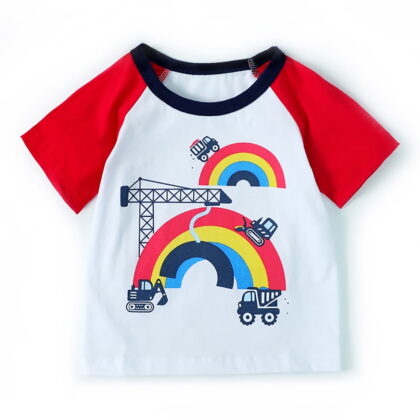 Toddler Raglan Colourful T Shirt Baby Boys Girls Fashion Cartoon Rainbow Bridge Tees Kids Short Sleeve Cotton Clothes, Sizes 2-7T