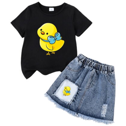 TOWED22 Kids Toddler Girl Summer Clothes Summer 2 Piece Outfit T-Shirt + Denim Skirt Teen Girl Spring Clothing 3-7 Years(F,6-7 Y)