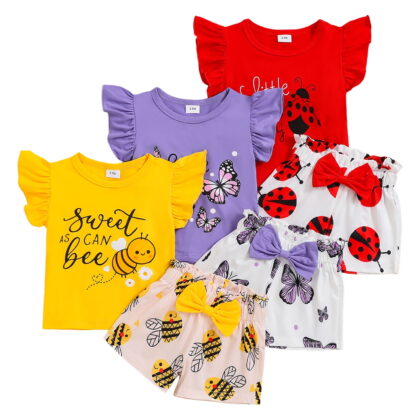 TOWED22 Toddler Girls Clothes 1T 2T 3T 4T 5T Summer Outfits Baby Kids Short Sleeve T-Shirt Tops & Camouflage Shorts Sets Yellow,2-3 Y