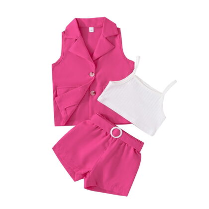 Utlike Girls 3 Pack Outfits Set Vest Jacket +Camisole +Shorts Summer Fashion Casual Suit Children Shorts Set Size 6 Years