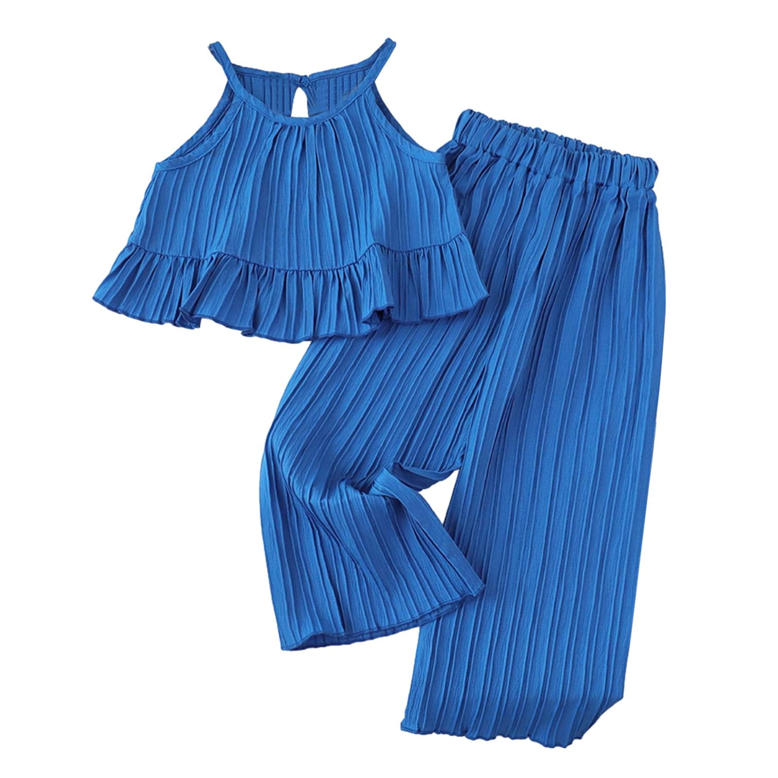 Utlike Girls Outfit Sets Baby Clothes Toddler Summer Outfits Sleeveless Ruffle Halt Er Tops Wide Leg Pants Kids Clothing Set Girls Holiday Dresses Sets Size 3 Years-4 Years