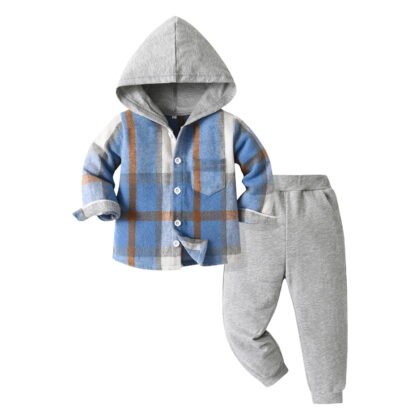 UYYX Toddler Boy Clothes 3T Boys Pants Toddler Baby Boys Clothes Cotton Lattice Button Down Hooded Tops +Pants Boys Fall Winter Outfits