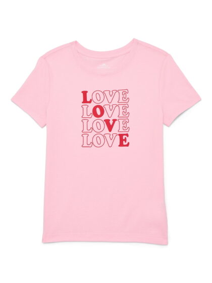 Way To Celebrate Girls Valentine's Day Short Sleeve T-Shirt, Sizes 4-18
