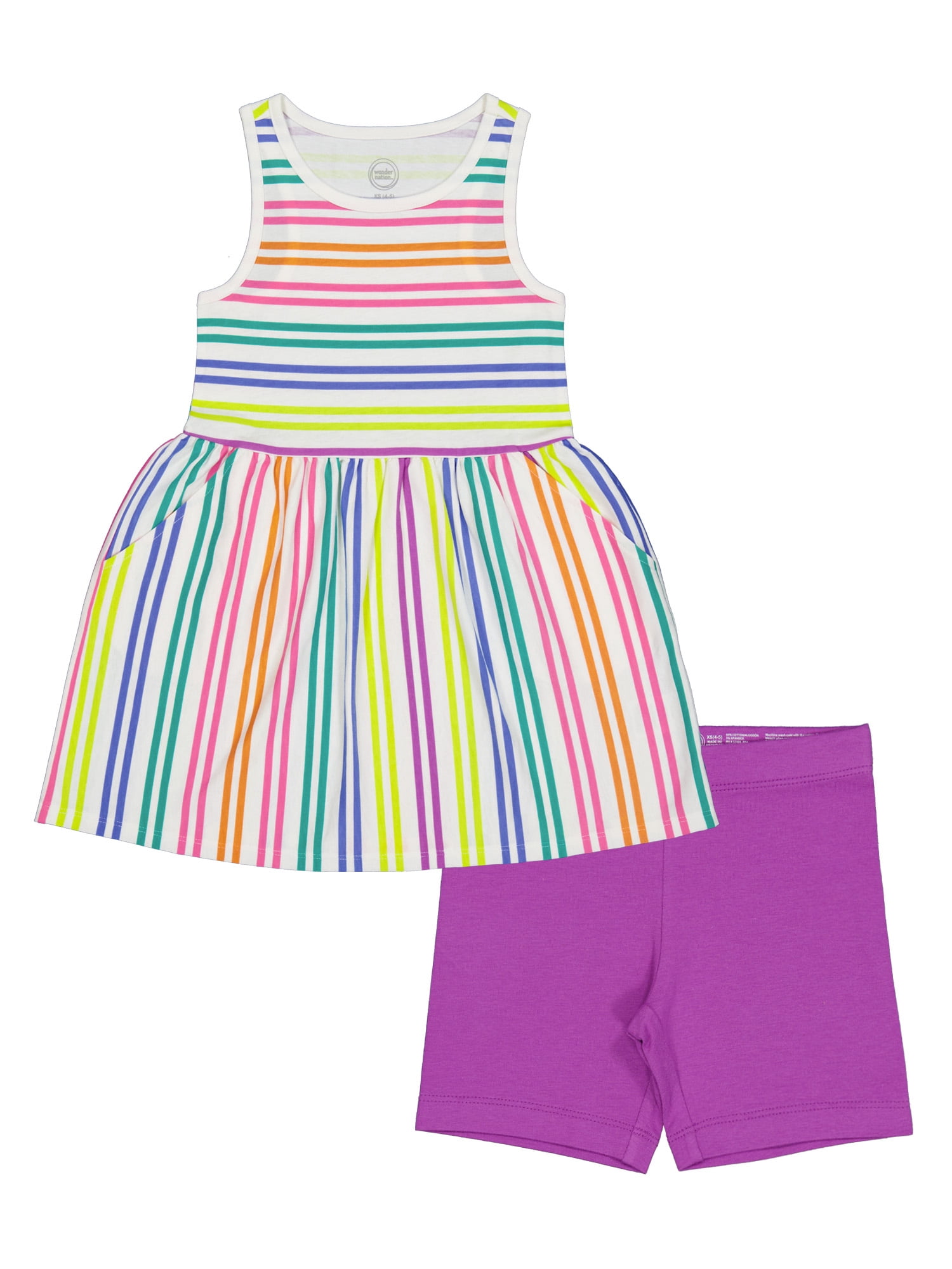 Wonder Nation Girls Play Dress and Short 2 Piece Set, Sizes XS-XLP