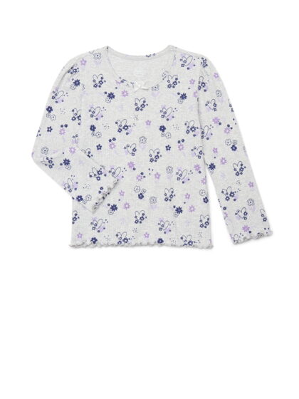 Wonder Nation Little Girls Long Sleeve Lettuce Edge Tee, Sizes 4-10
