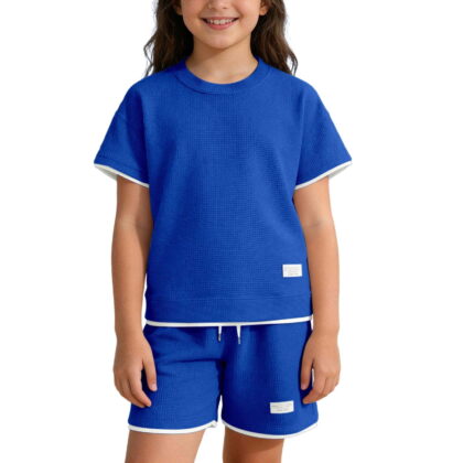 XIYON Kids Girl Clothes Summer Knit Style For Kids Casual Short Sleeve Top And Bottom Trousers Lightweight Summer Outfit For Girls Fashion Clothing