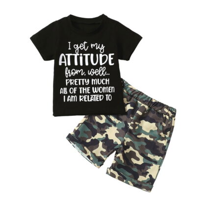 Xudanell Toddler Kids Baby Boy Summer Clothes Sets 1T 2T 3T 4T 5T Letter Print Short Sleeve Tops Camouflage Shorts Outfits (Army Green, 3-4 Years)