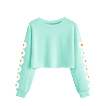 Xyxonk Girls Crop Tops Size 10-12 Long Sleeve Shirt Fall Cute Shirts Kids Crewneck Size 10-12 Tee Shirts Trendy Tween Cute Daisy Prints Clothes Mint Green 130