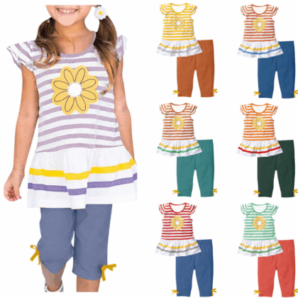YABCSAZ Toddler Baby Girls Outfits Sets Ruffle Short Sleeve T-Shirt Tops and Short Pants Kids Summer Casual Clothes Sets Girls 2Piece Playwear Beach Outfits Size 4 Years
