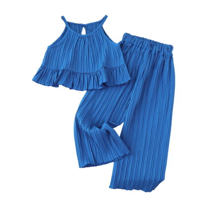 Zanarzt Girls Outfits Toddler Girl Outfit Camisole Top and Wide Leg Pant Baby Summer Spring Clothes 2-3 Years,Blue