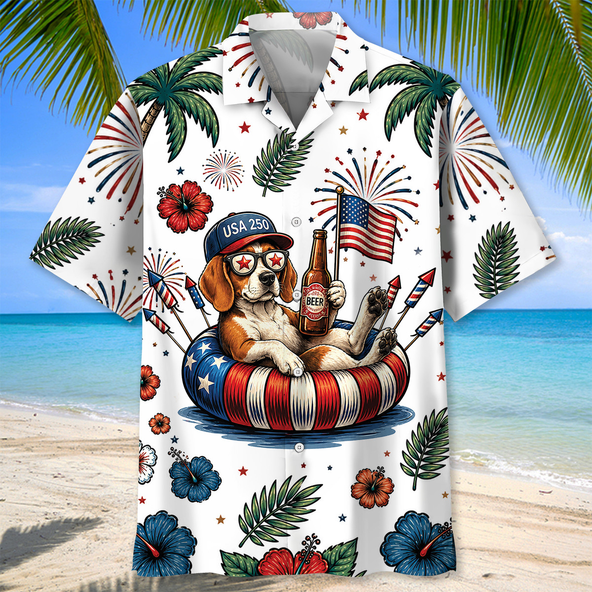 Beagle Dog Hawaiian Shirt - Patriotic 4th of July Design - 100% Polyester - Image 3
