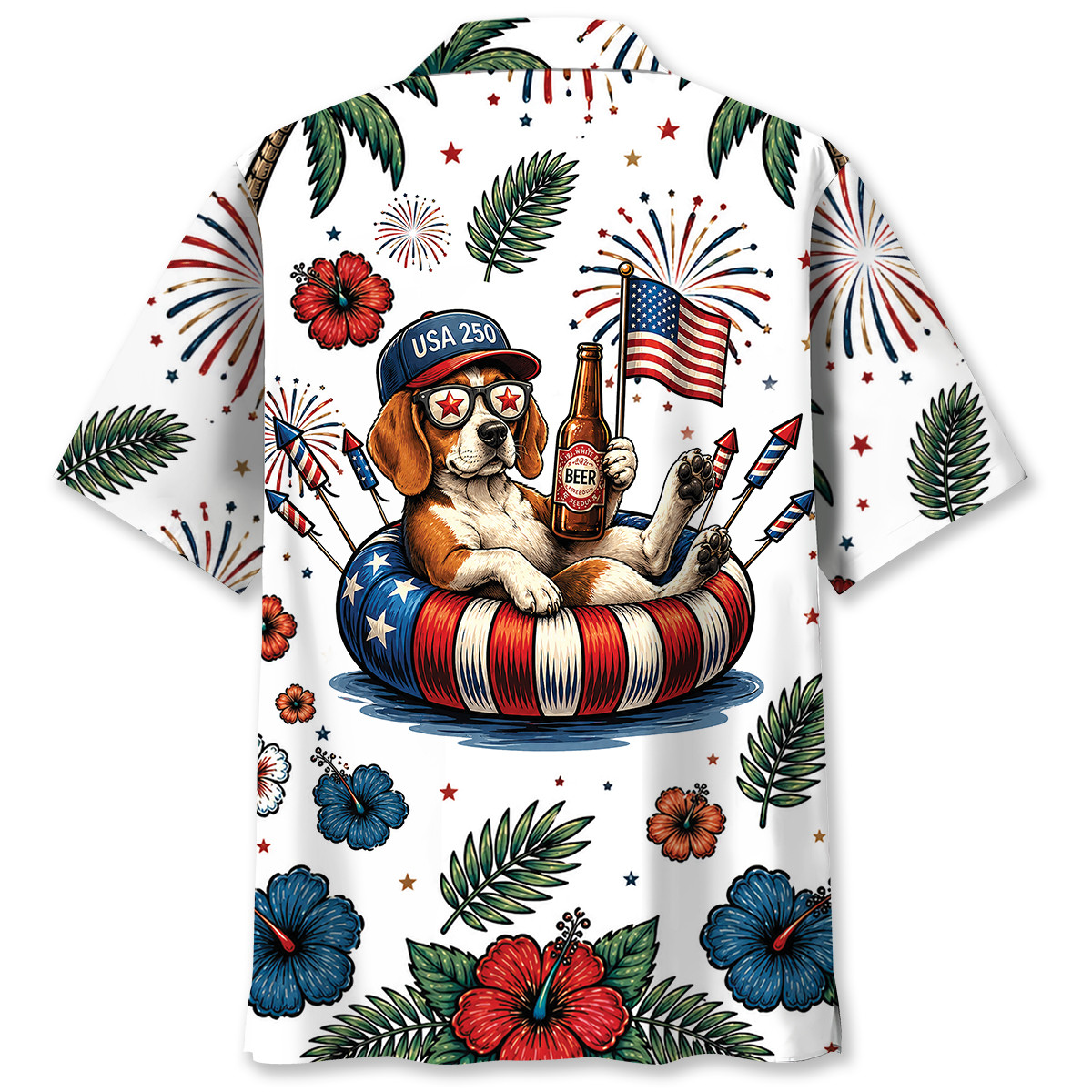 Beagle Dog Hawaiian Shirt - Patriotic 4th of July Design - 100% Polyester - Image 4
