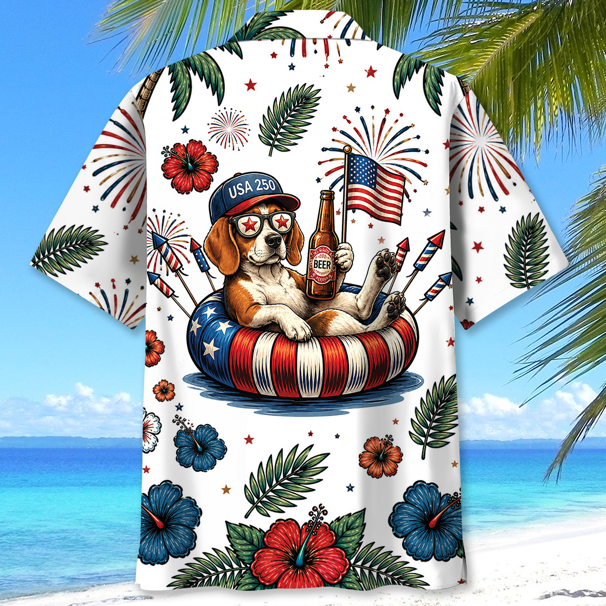Beagle Dog Hawaiian Shirt - Patriotic 4th of July Design - 100% Polyester - Image 5
