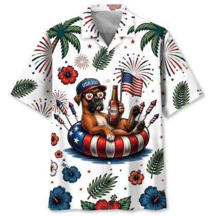 Boxer Dog Hawaiian Shirt - Patriotic 4th of July Design - 100% Polyester