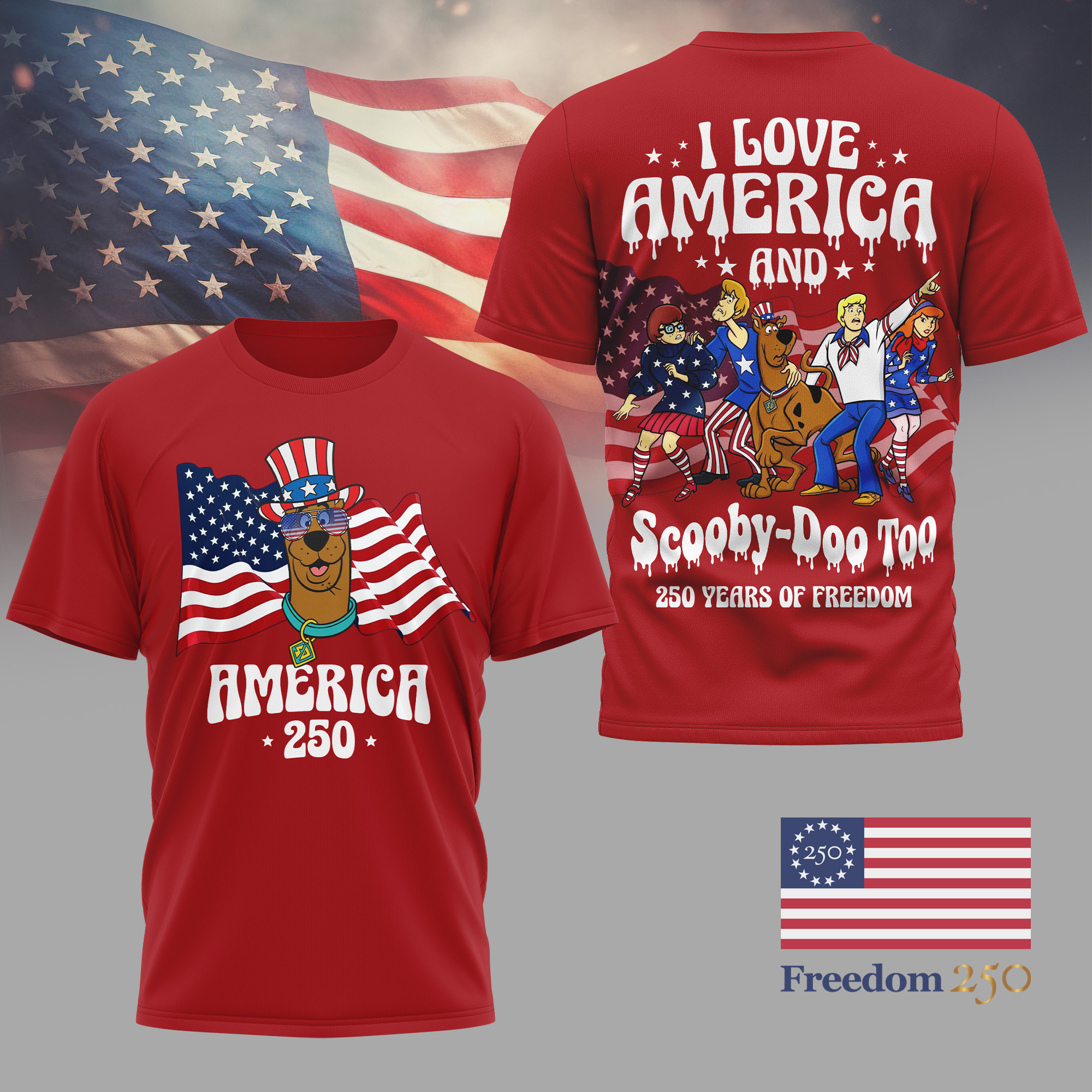 Scooby Doo 250 Years Of Freedom 3D All Over Print T-Shirt