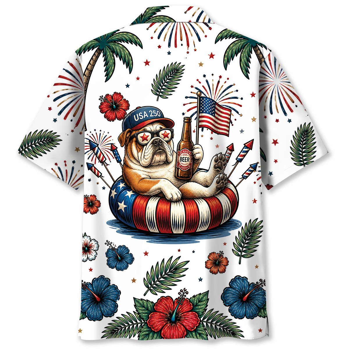 Patriotic English Bulldog 4th of July Dog Hawaiian Shirt - 100% Woven Polyester - Image 4