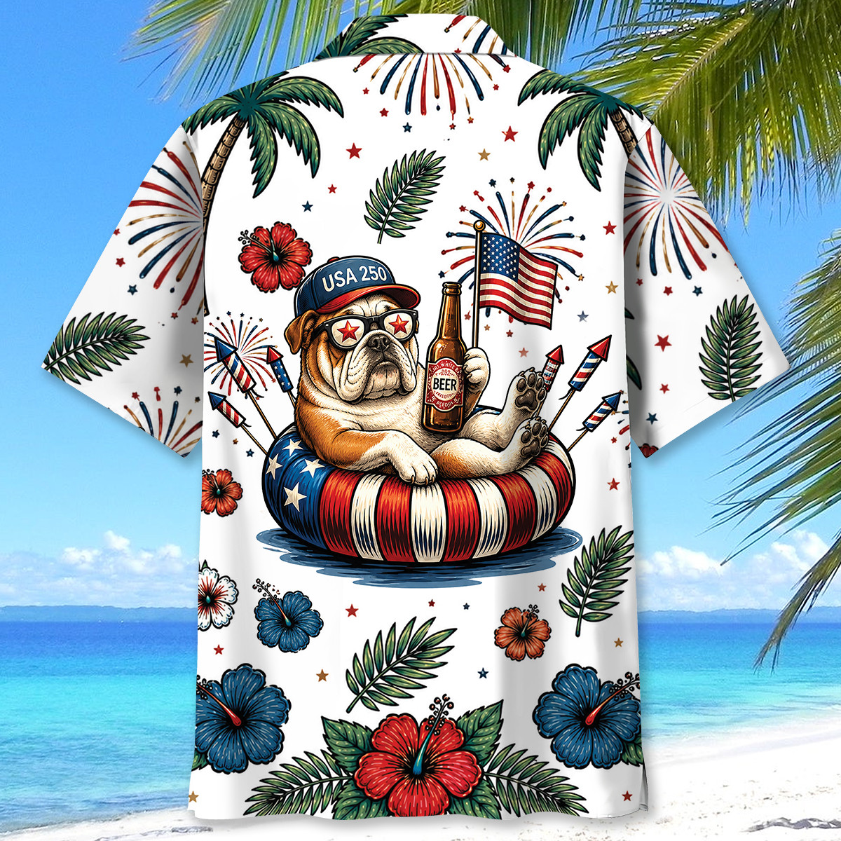 Patriotic English Bulldog 4th of July Dog Hawaiian Shirt - 100% Woven Polyester - Image 5