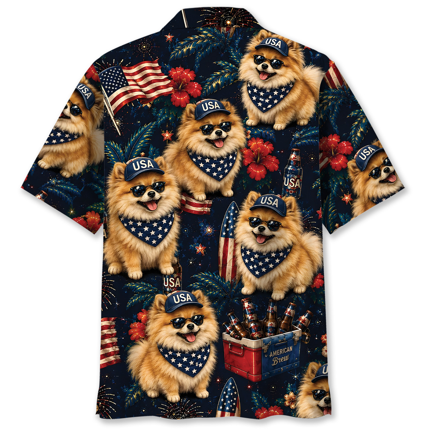 Pomeranian Dog Hawaiian Shirt - Patriotic Design, 100% Polyester, Short Sleeve - Image 3