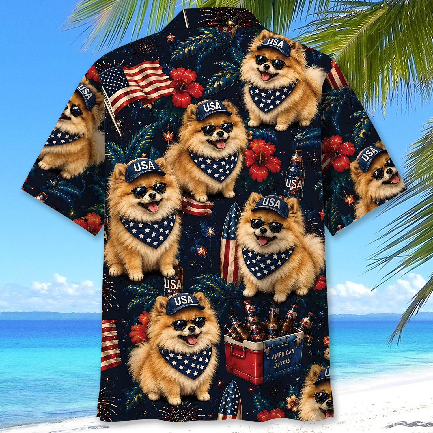 Pomeranian Dog Hawaiian Shirt - Patriotic Design, 100% Polyester, Short Sleeve - Image 4