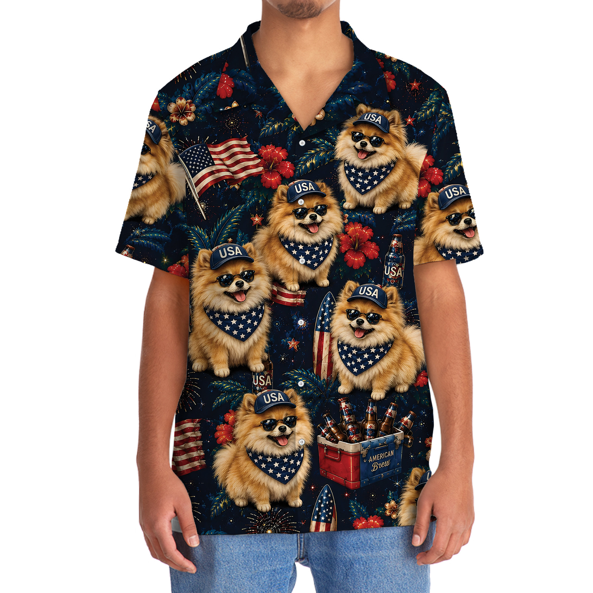 Pomeranian Dog Hawaiian Shirt - Patriotic Design, 100% Polyester, Short Sleeve - Image 5
