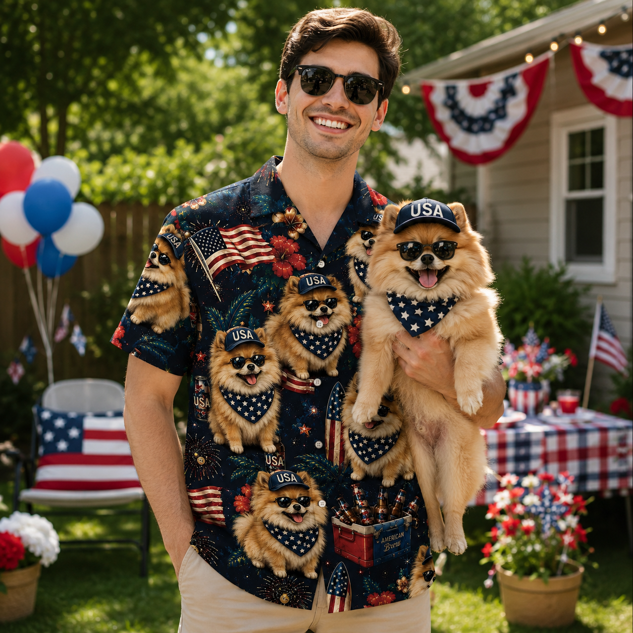 Pomeranian Dog Hawaiian Shirt - Patriotic Design, 100% Polyester, Short Sleeve - Image 6