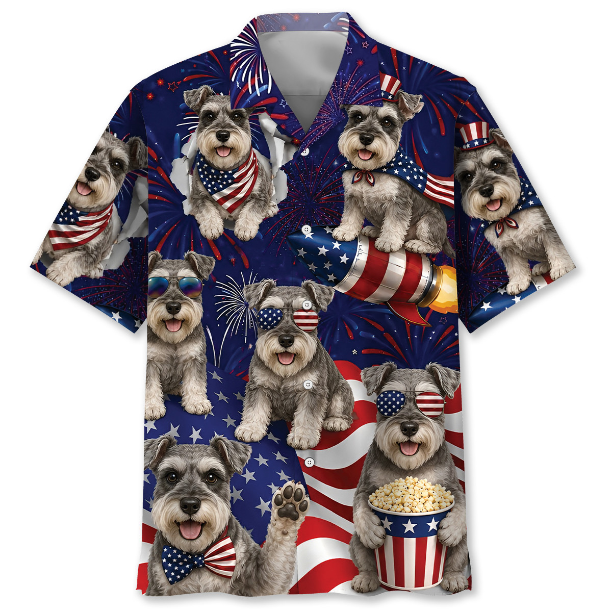 Schnauzer Dog Hawaiian Shirt - 4th of July Patriotic Summer Beach Shirt