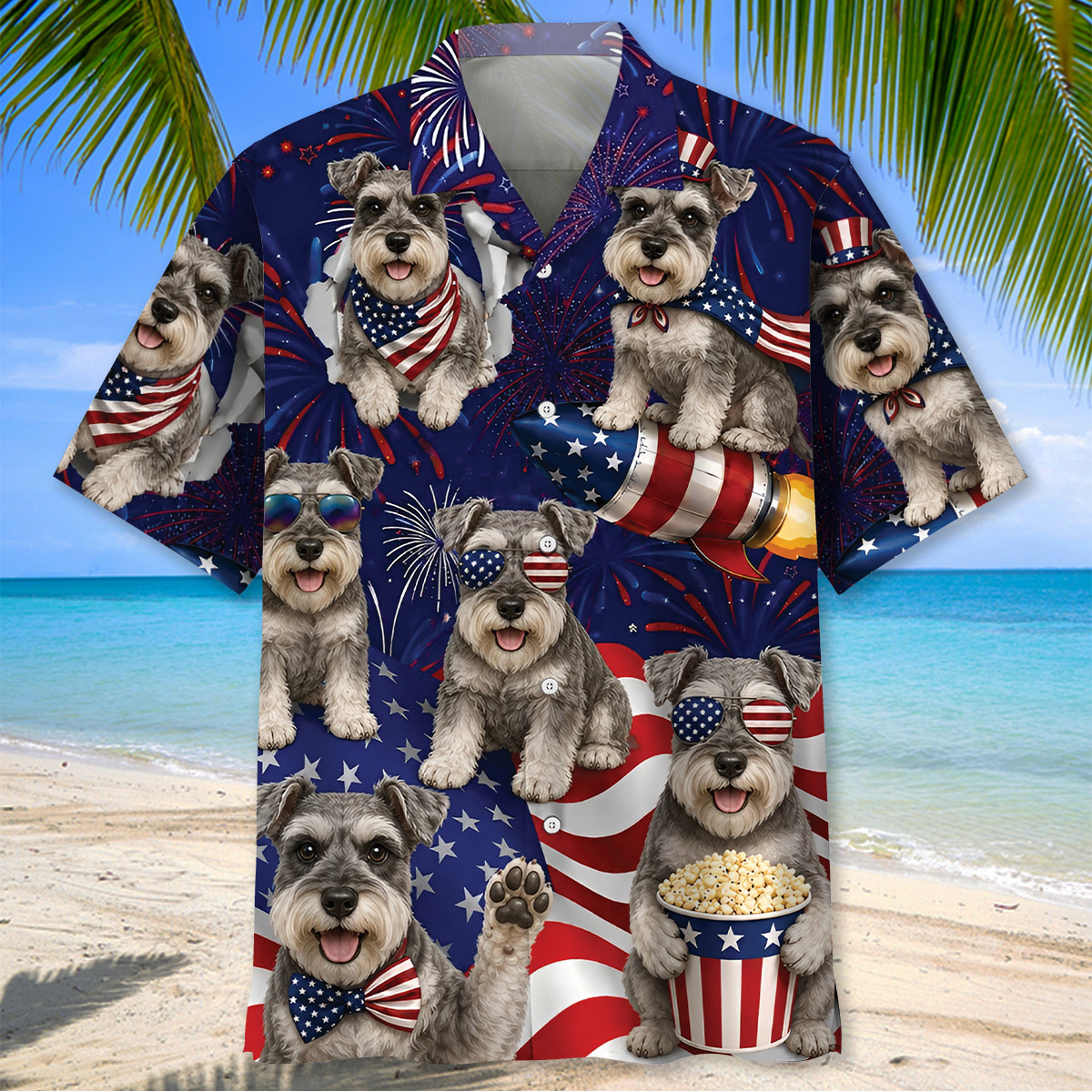 Schnauzer Dog Hawaiian Shirt - 4th of July Patriotic Summer Beach Shirt - Image 2