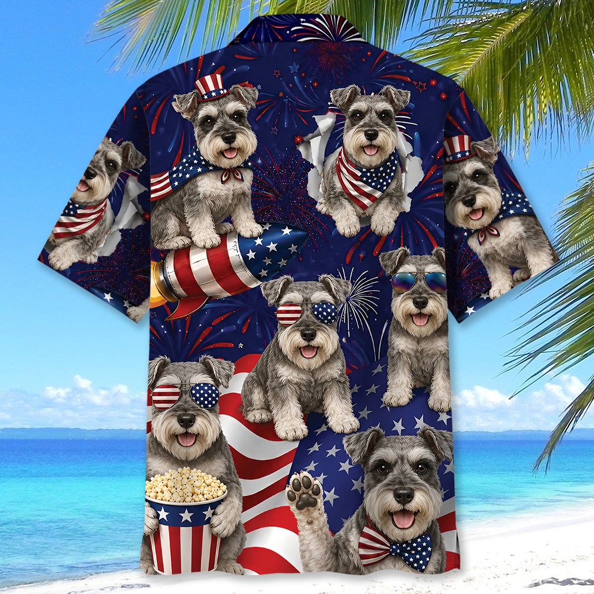 Schnauzer Dog Hawaiian Shirt - 4th of July Patriotic Summer Beach Shirt - Image 4