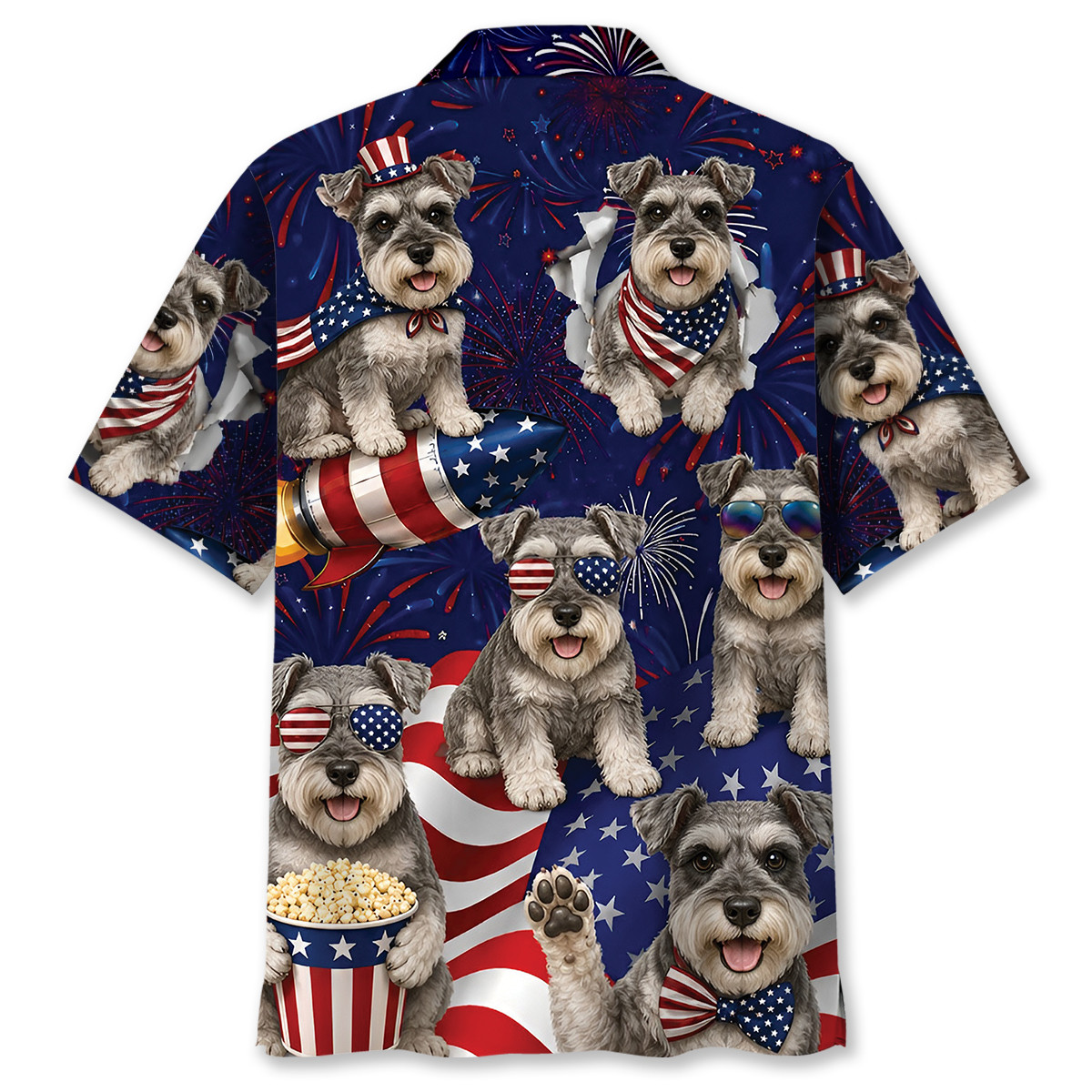 Schnauzer Dog Hawaiian Shirt - 4th of July Patriotic Summer Beach Shirt - Image 3