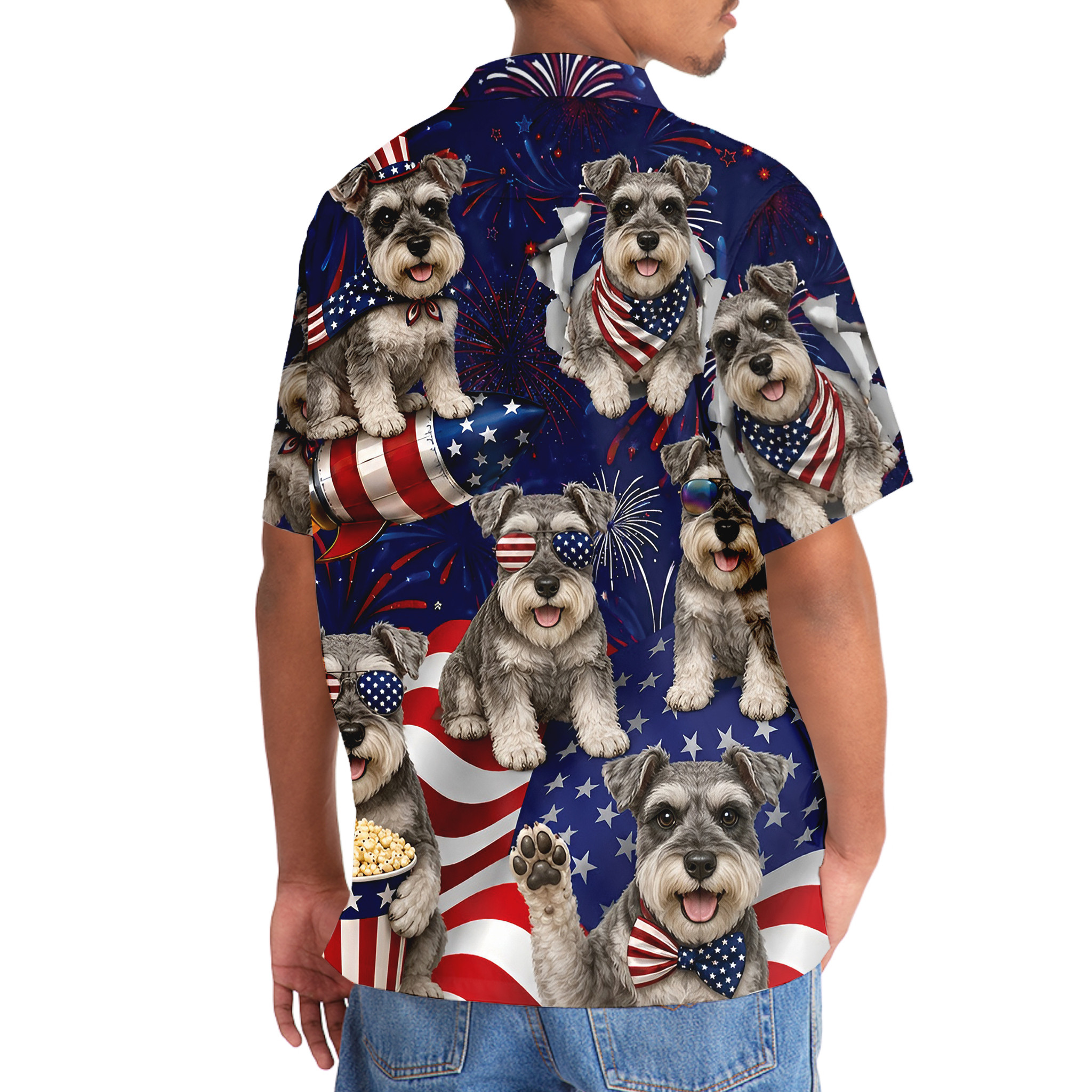Schnauzer Dog Hawaiian Shirt - 4th of July Patriotic Summer Beach Shirt - Image 6