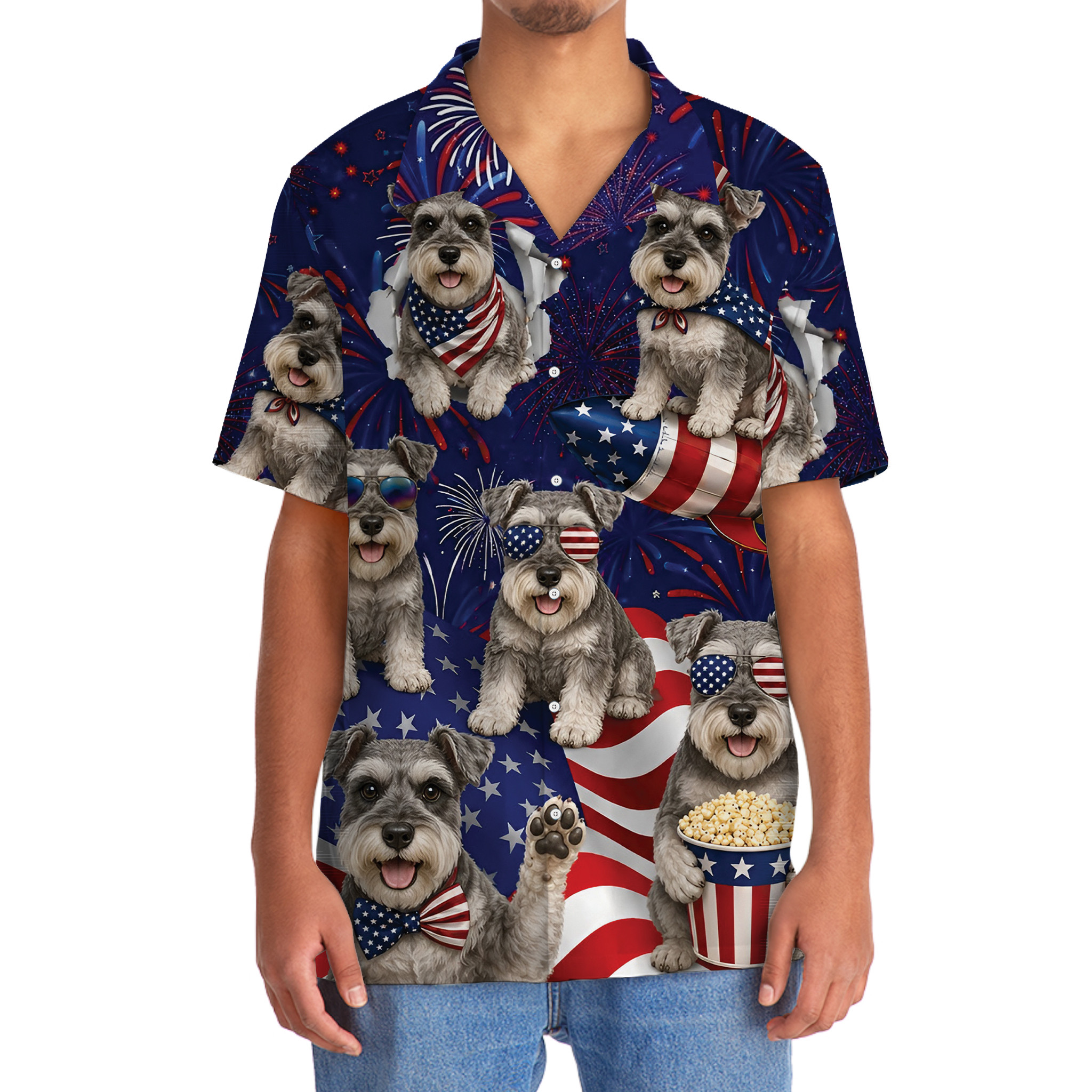 Schnauzer Dog Hawaiian Shirt - 4th of July Patriotic Summer Beach Shirt - Image 5