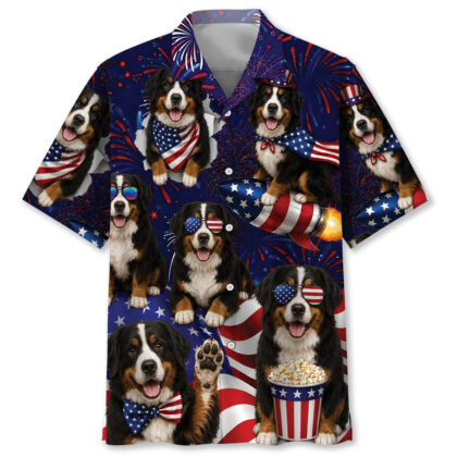 Bernese Mountain Dog Hawaiian Shirt - 4th of July Summer Beach Shirt