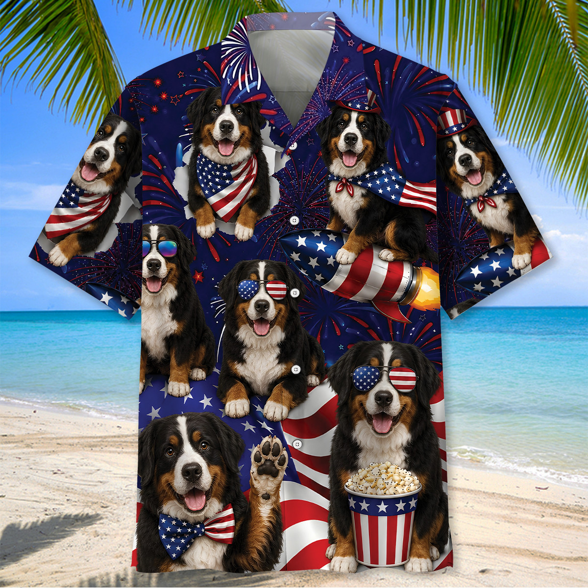 Bernese Mountain Dog Hawaiian Shirt - 4th of July Summer Beach Shirt - Image 2