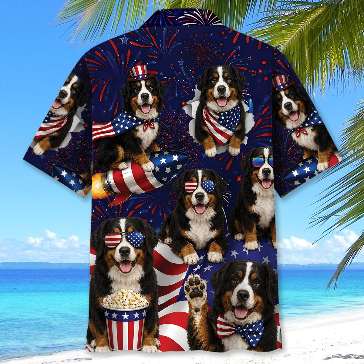 Bernese Mountain Dog Hawaiian Shirt - 4th of July Summer Beach Shirt - Image 4