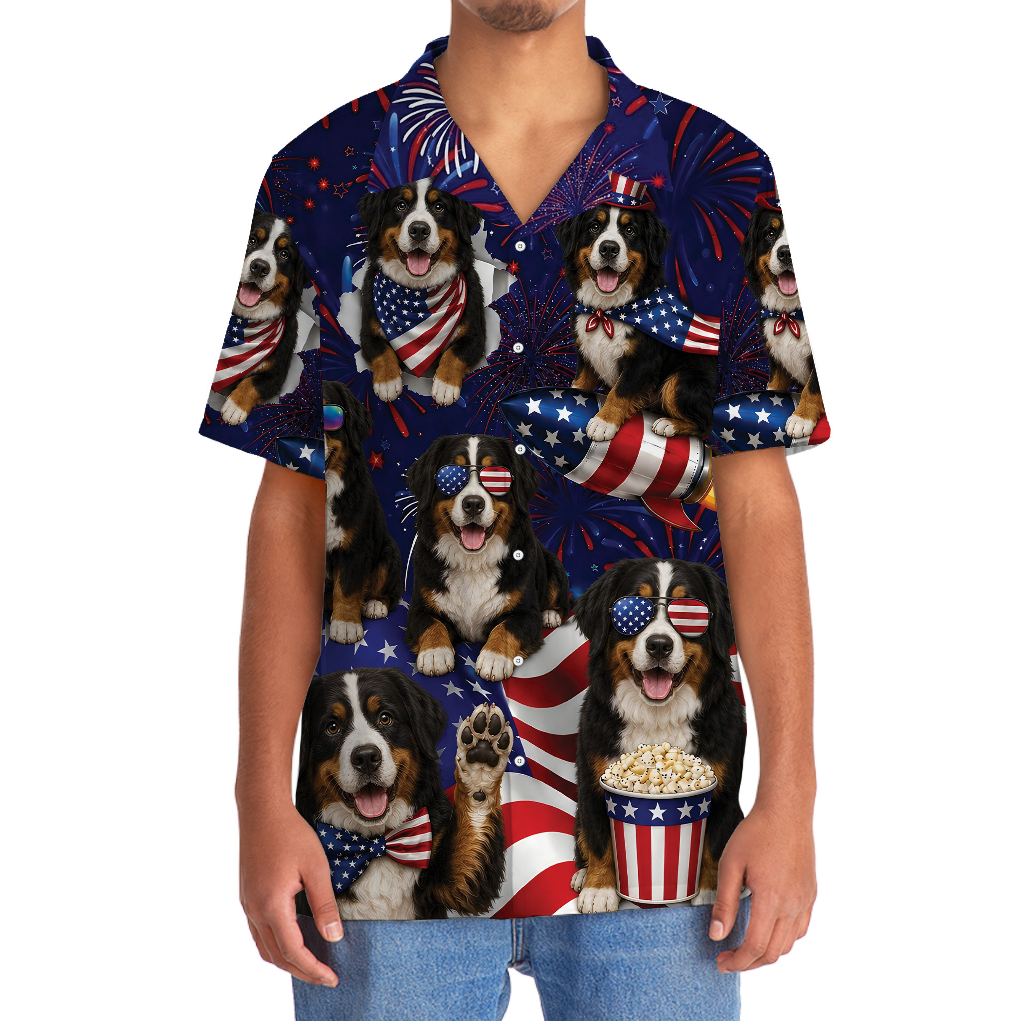 Bernese Mountain Dog Hawaiian Shirt - 4th of July Summer Beach Shirt - Image 5