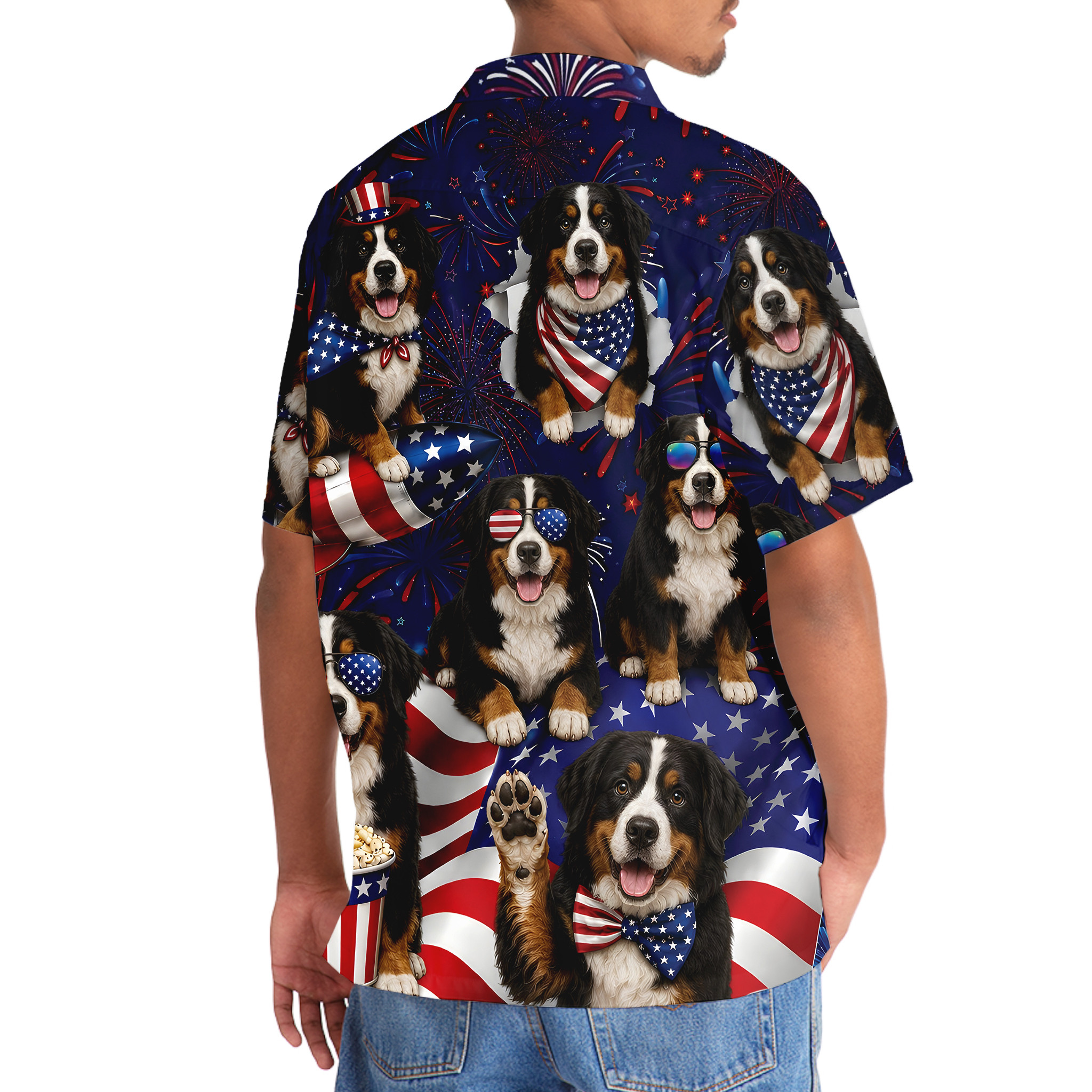 Bernese Mountain Dog Hawaiian Shirt - 4th of July Summer Beach Shirt - Image 6
