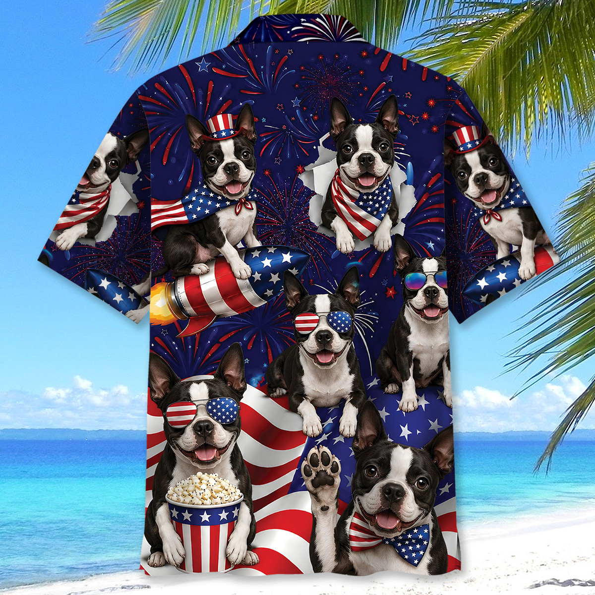 Boston Terrier Dog Hawaiian Shirt - 4th of July Patriotic Print, 100% Polyester - Image 4