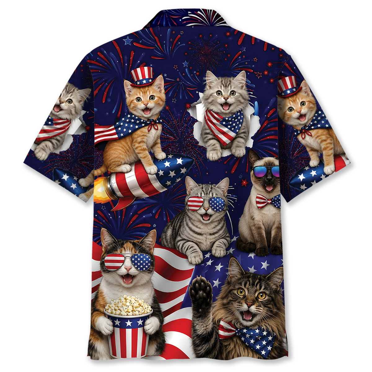 Cat Hawaiian Shirt 4th of July Patriotic Summer Short Sleeve Beach Shirt for Men Women - Image 3