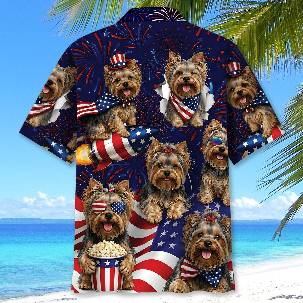 Yorkshire Terrier Dog Hawaiian Shirt - 4th of July Patriotic Print - 100% Polyester Short Sleeve - Image 4