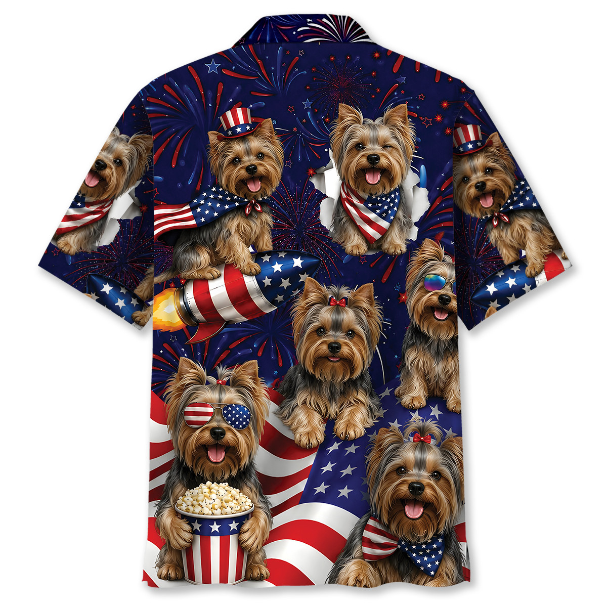 Yorkshire Terrier Dog Hawaiian Shirt - 4th of July Patriotic Print - 100% Polyester Short Sleeve - Image 3