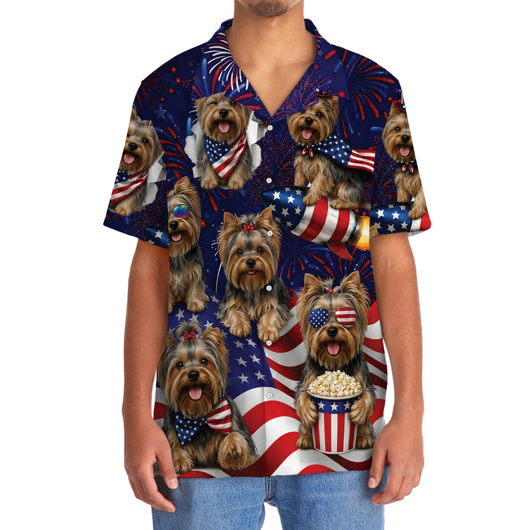 Yorkshire Terrier Dog Hawaiian Shirt - 4th of July Patriotic Print - 100% Polyester Short Sleeve - Image 5