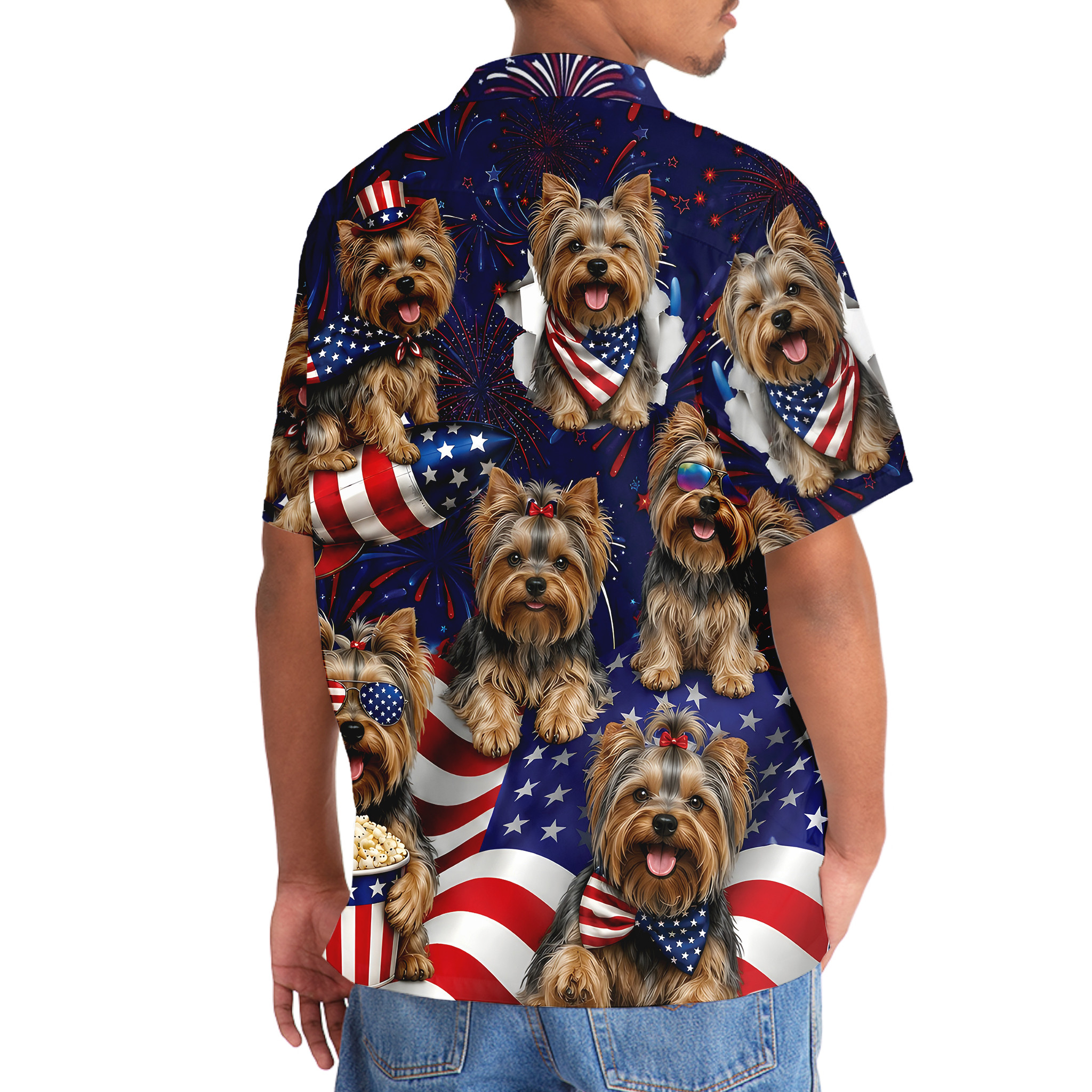 Yorkshire Terrier Dog Hawaiian Shirt - 4th of July Patriotic Print - 100% Polyester Short Sleeve - Image 6