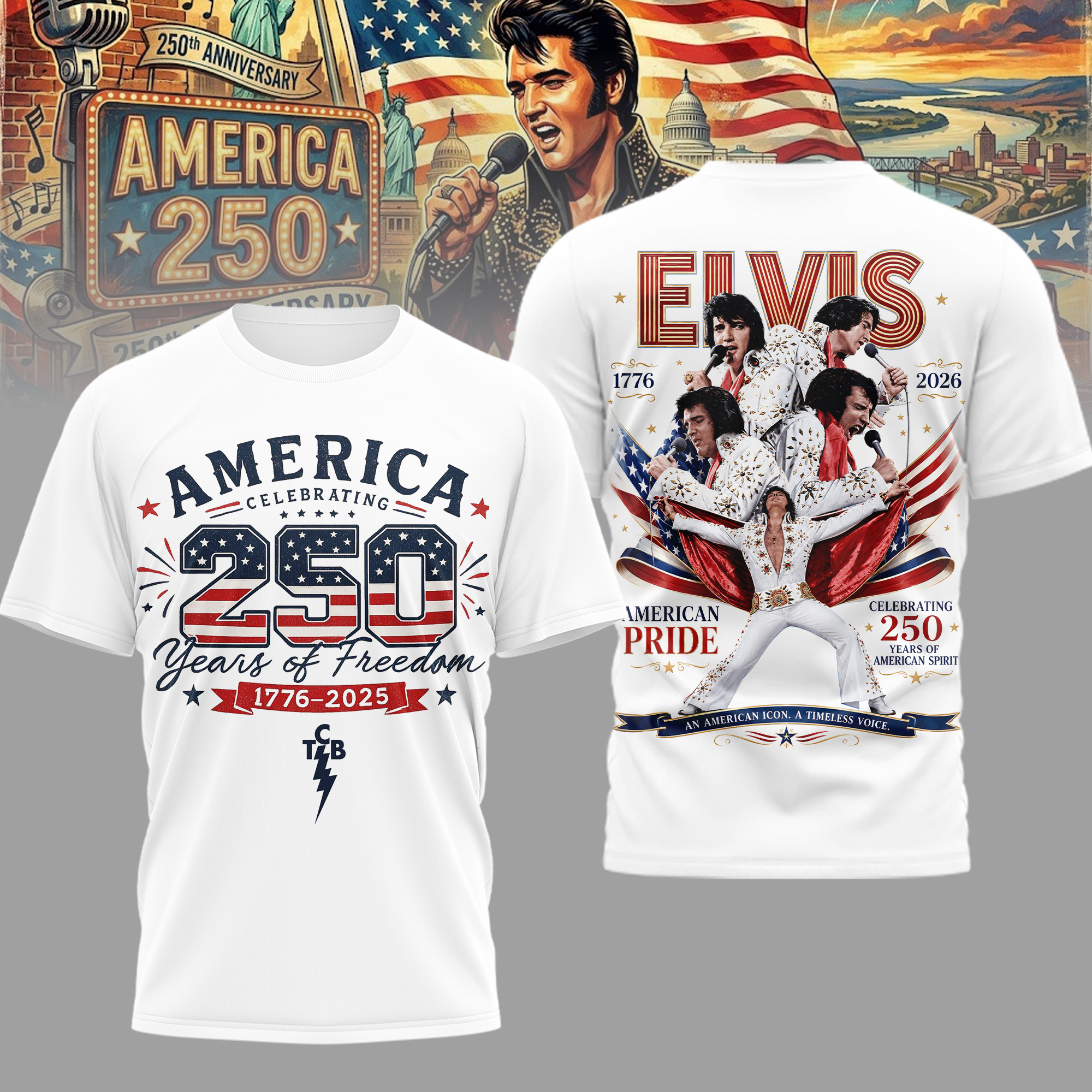 Elvis Presley All Over Print T-Shirt - 100% Polyester