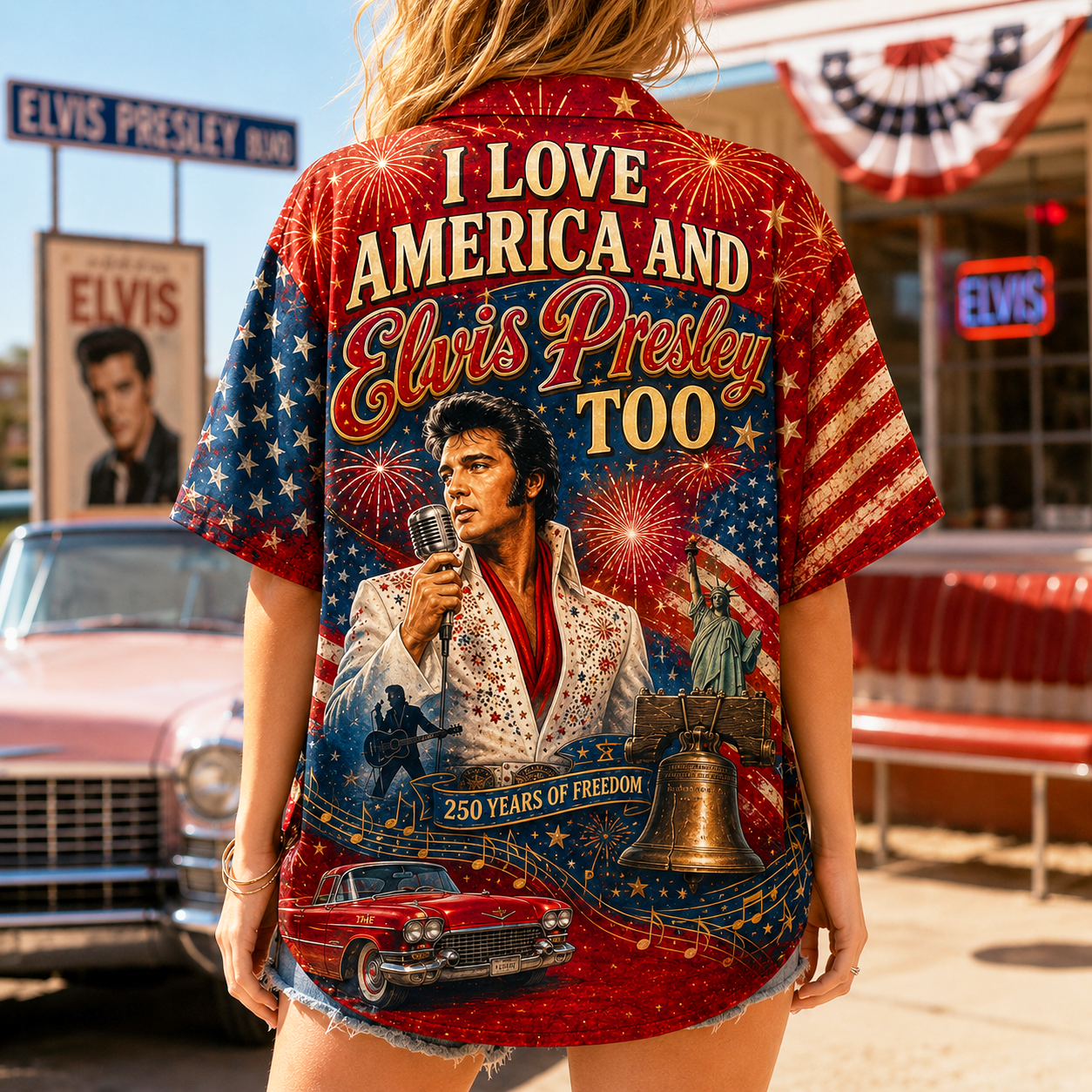 Elvis Presley 250 Years of Freedom Hawaiian Shirt for Men and Women - Image 3
