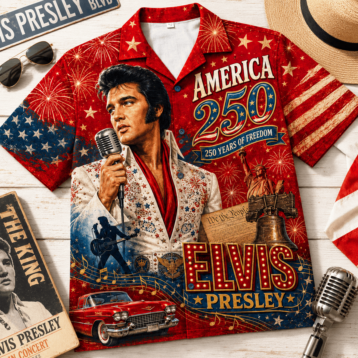 Elvis Presley 250 Years of Freedom Hawaiian Shirt for Men and Women - Image 4