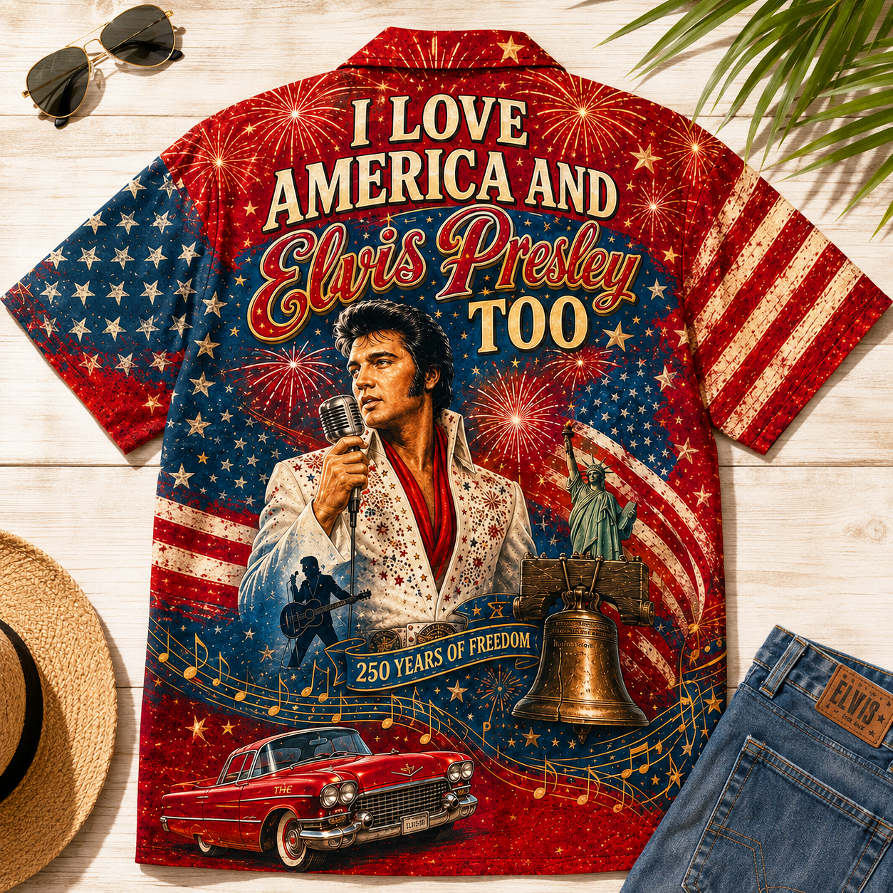 Elvis Presley 250 Years of Freedom Hawaiian Shirt for Men and Women - Image 5
