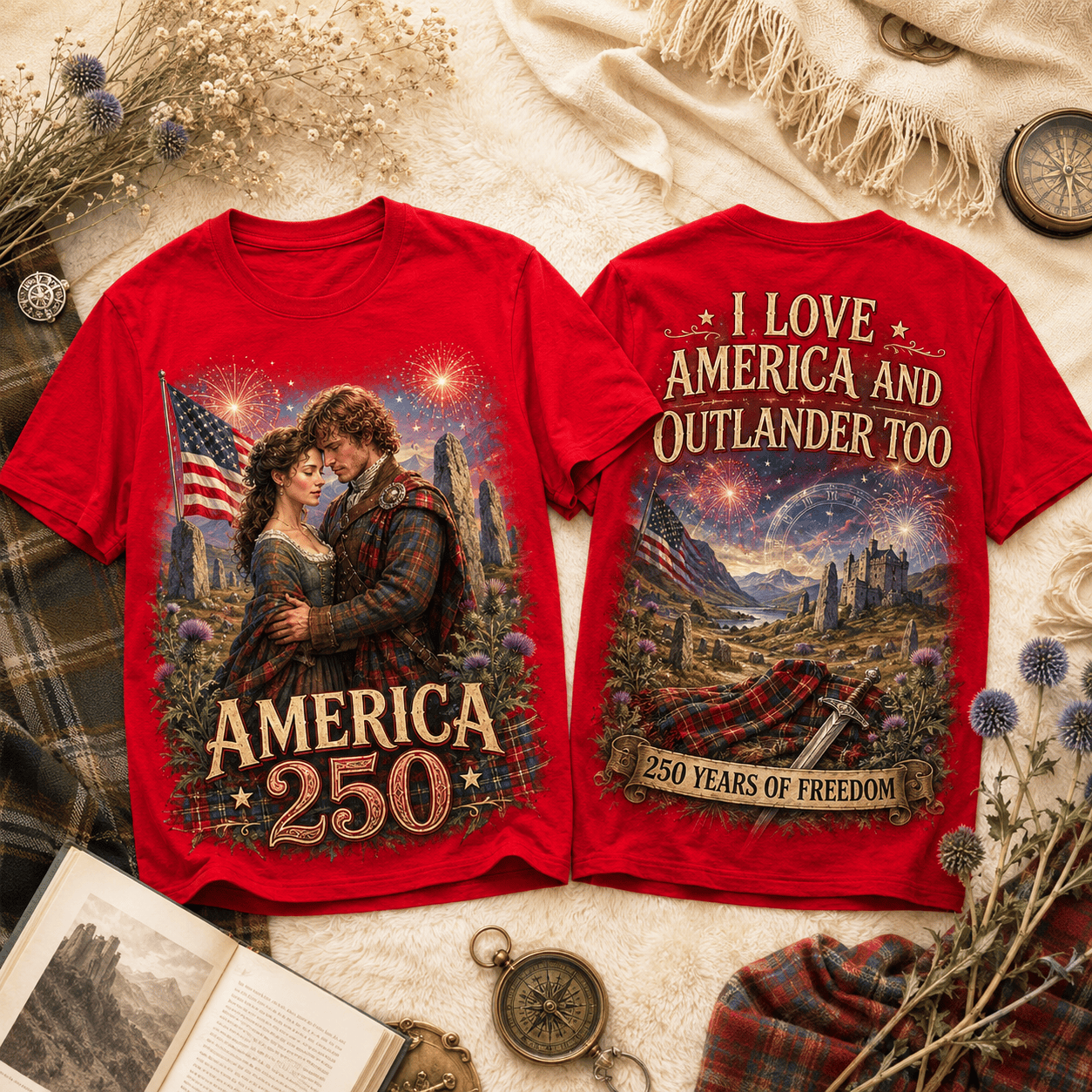 Outlander Premium OTL 250 Years Of Freedom 3D All-Over Print T-Shirt
