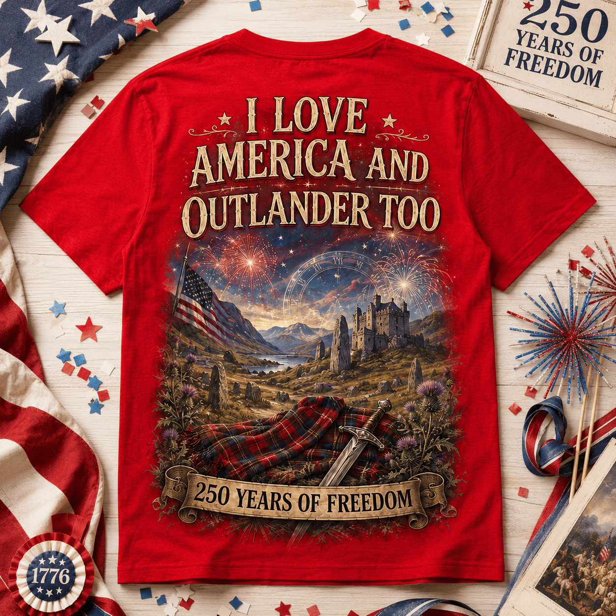 Outlander Premium OTL 250 Years Of Freedom 3D All-Over Print T-Shirt - Image 3