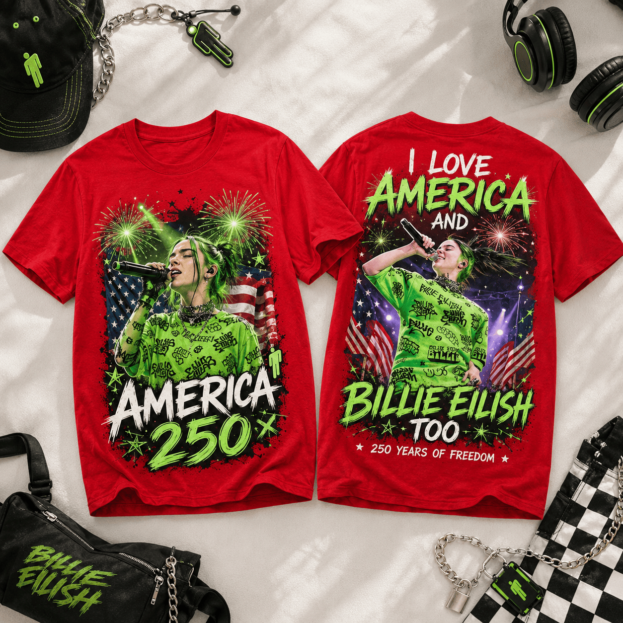 Billie Eilish 250 Years Of Freedom 3D T-Shirt - Premium Polyester Cotton Blend